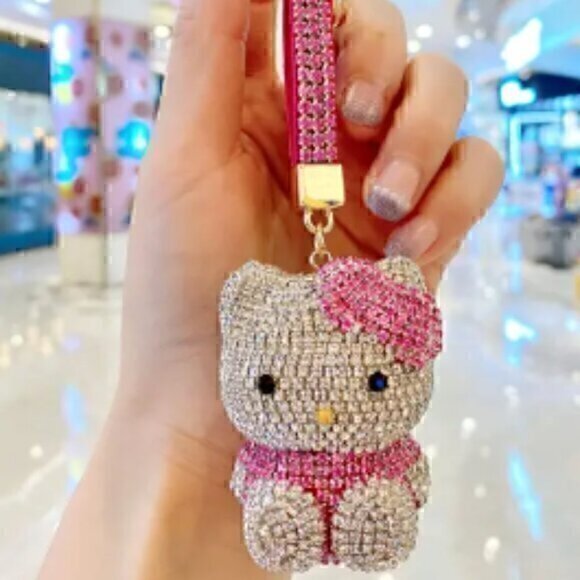 Hello Kitty Shimmering Pink Diamond Rhinestone Encrusted Keychain - Picture 1 of 1